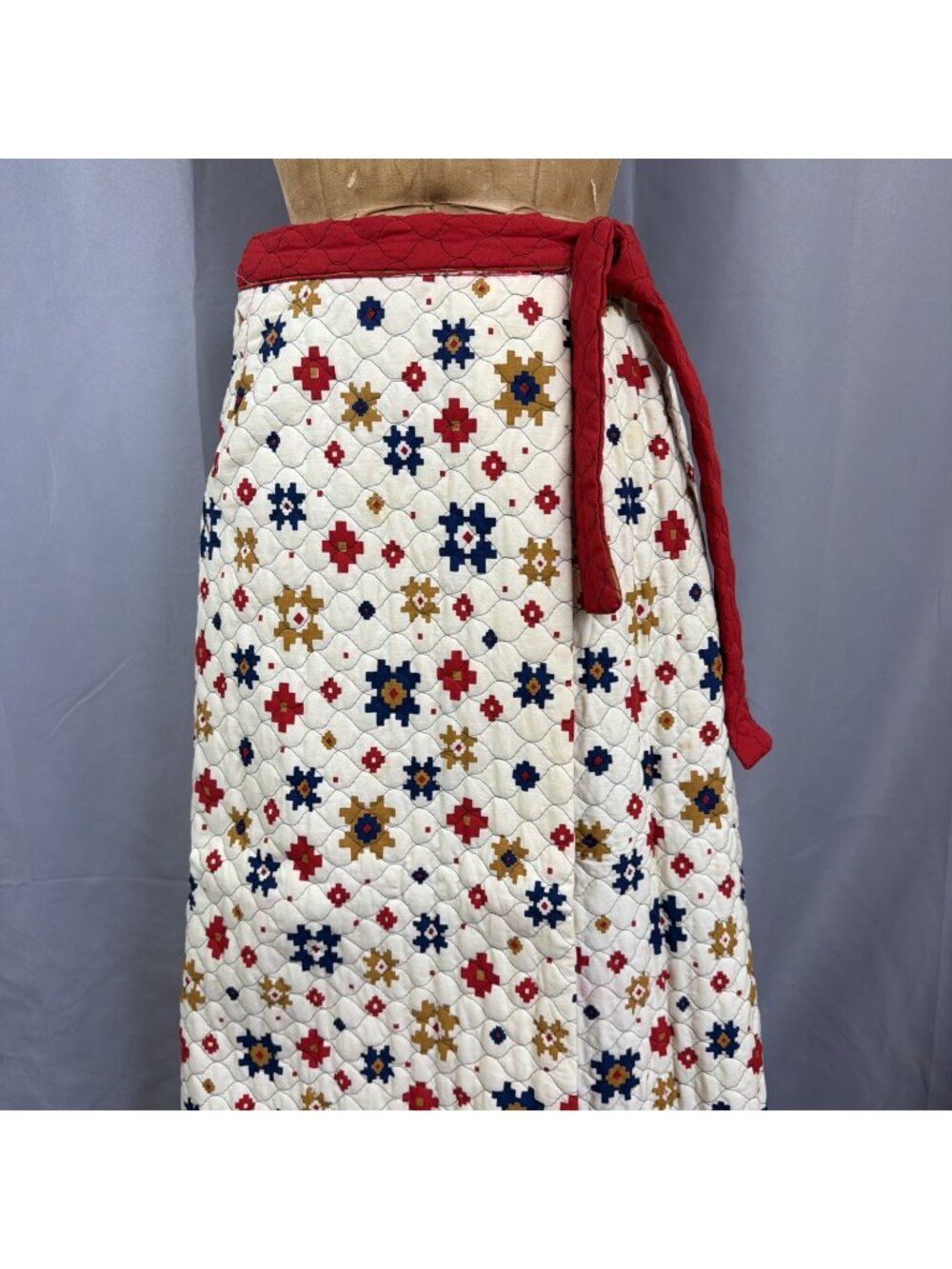 Vintage 70s Quilted Maxi Wrap Around Skirt Boho Prairie Cottage Hippy